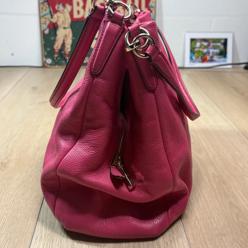 Coach Phoebe Madison Dahlia Pink Pebbled Leather Shoulder Bag Hobo F28997